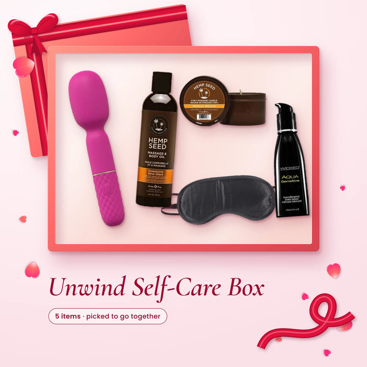 Unwind Self-Care Box: Loveline Bella Mini Wand, Hemp Seed Massage Oil (Dreamsicle), Hemp Seed Massage Candle…
