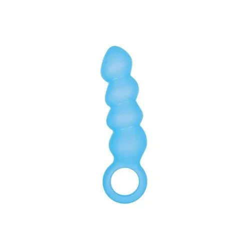 Venus 4 inch butt plug 1B in Blue, beaded shaft with a finger-pull ring