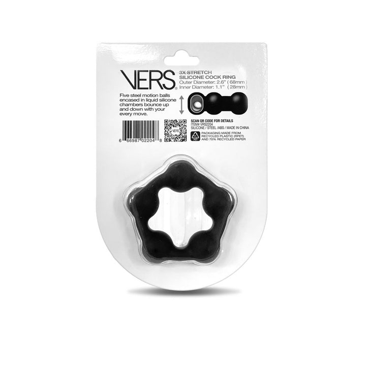 VERS Liquid Silicone Steel Motion C - Ring - Black Cock Ring with Steel Motion Balls – Sex toys NZ by Naughtyhut. Discreet delivery nationwide.
