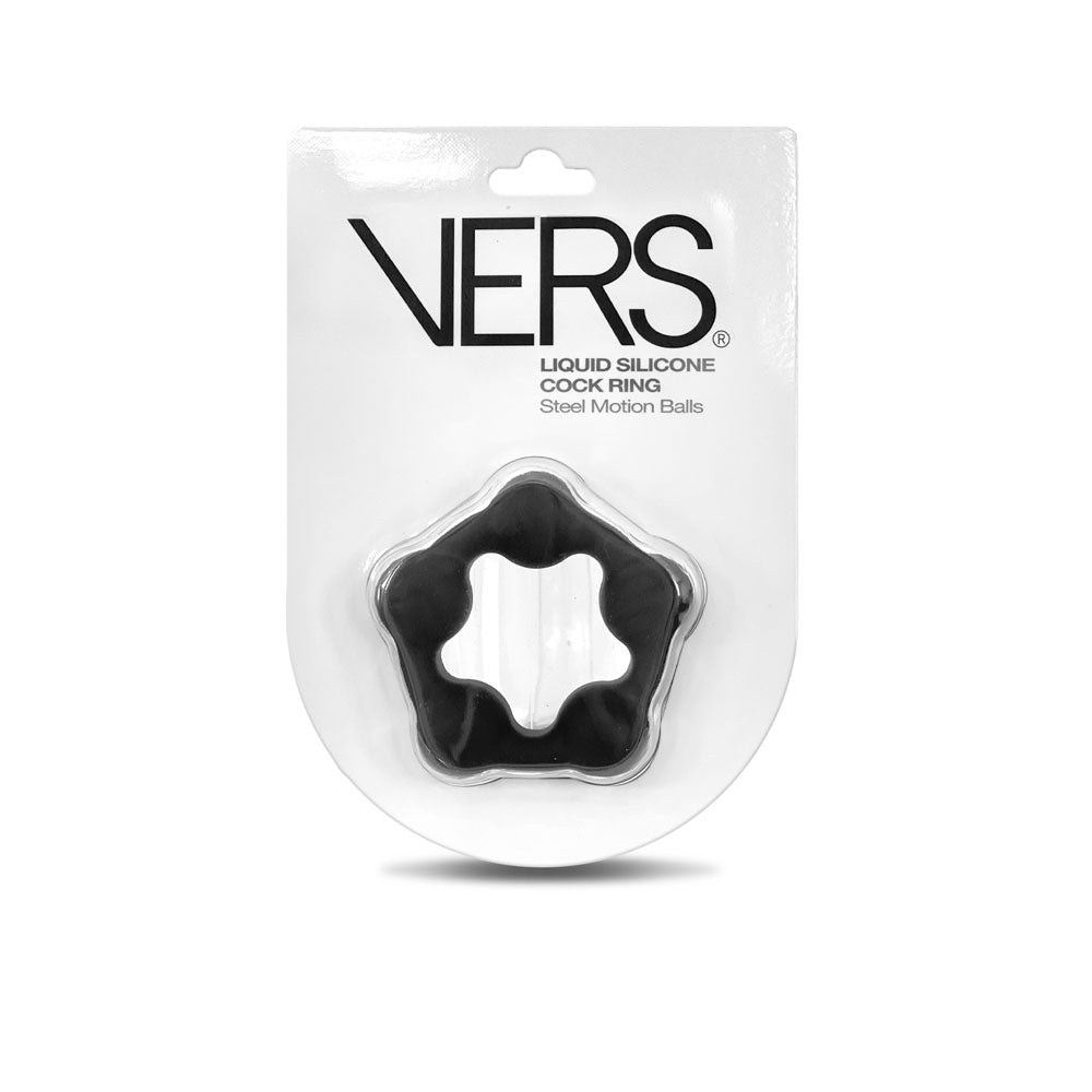 VERS Liquid Silicone Steel Motion C - Ring - Black Cock Ring with Steel Motion Balls – Sex toys NZ by Naughtyhut. Discreet delivery nationwide.