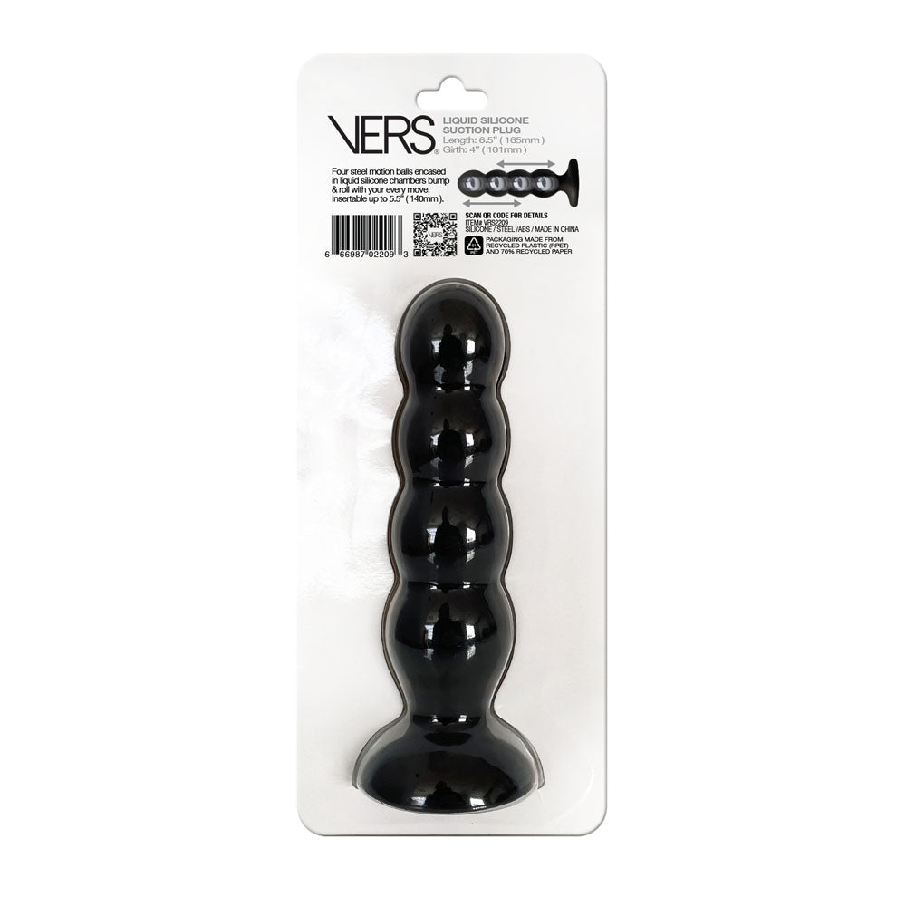 VERS Liquid Silicone Suction Plug - Black 16.5 cm Butt Plug with Internal Steel Balls – Sex toys NZ by Naughtyhut. Discreet delivery nationwide.