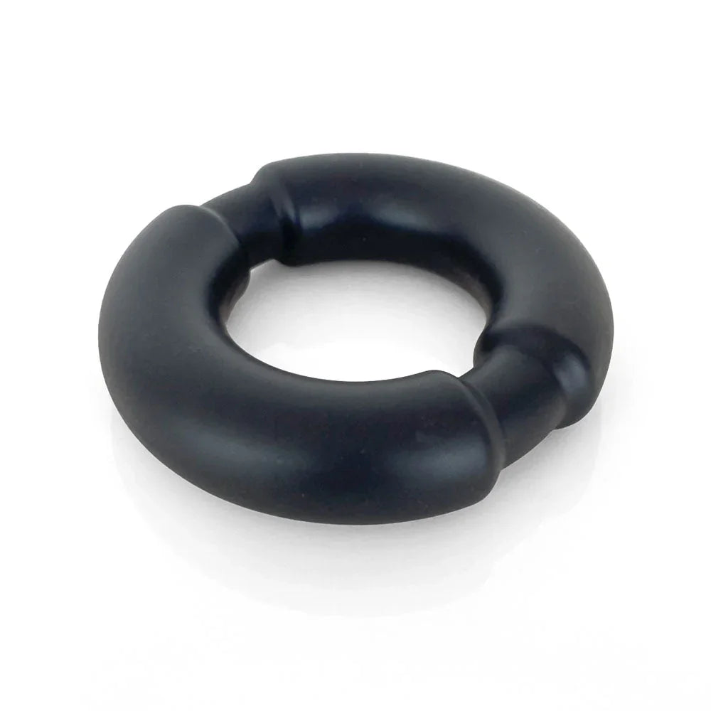 VERS Weighted Steel Core C-Ring in Black, angled close-up on white