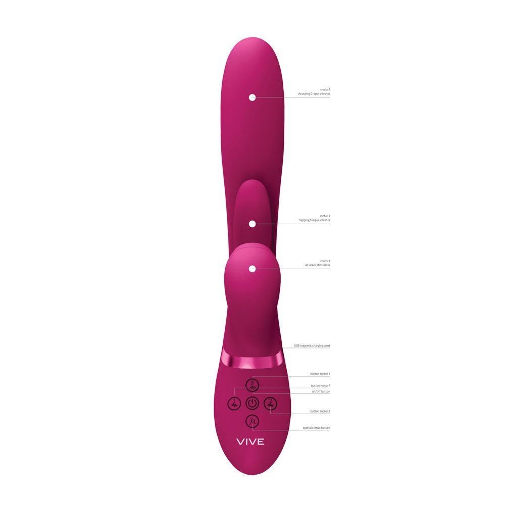 VIVE Ena - Pink - Pink 25 cm USB Rechargeable Thrusting Vibrator with Air Wave Stimulator – Sex toys NZ by Naughtyhut. Discreet delivery nationwide.
