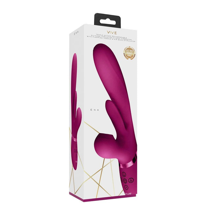 VIVE Ena - Pink - Pink 25 cm USB Rechargeable Thrusting Vibrator with Air Wave Stimulator – Sex toys NZ by Naughtyhut. Discreet delivery nationwide.