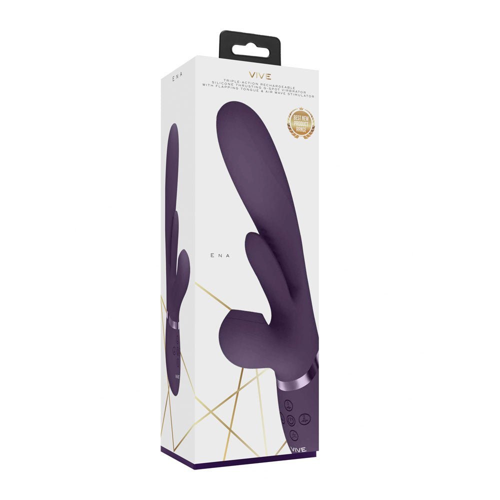VIVE Ena - Purple - Purple 25 cm USB Rechargeable Thrusting Vibrator with Air Wave Stimulator – Sex toys NZ by Naughtyhut. Discreet delivery nationwide.
