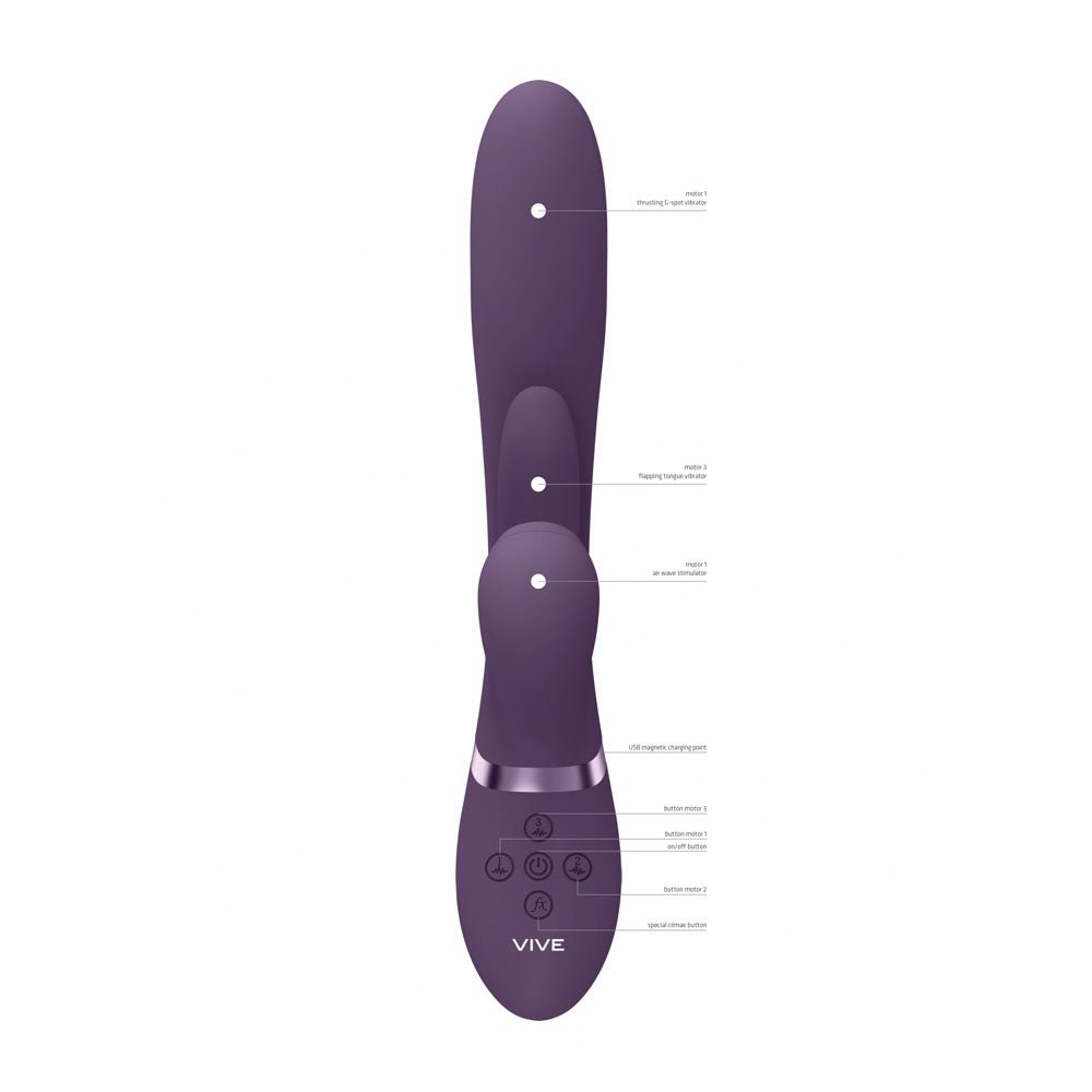 VIVE Ena - Purple - Purple 25 cm USB Rechargeable Thrusting Vibrator with Air Wave Stimulator – Sex toys NZ by Naughtyhut. Discreet delivery nationwide.