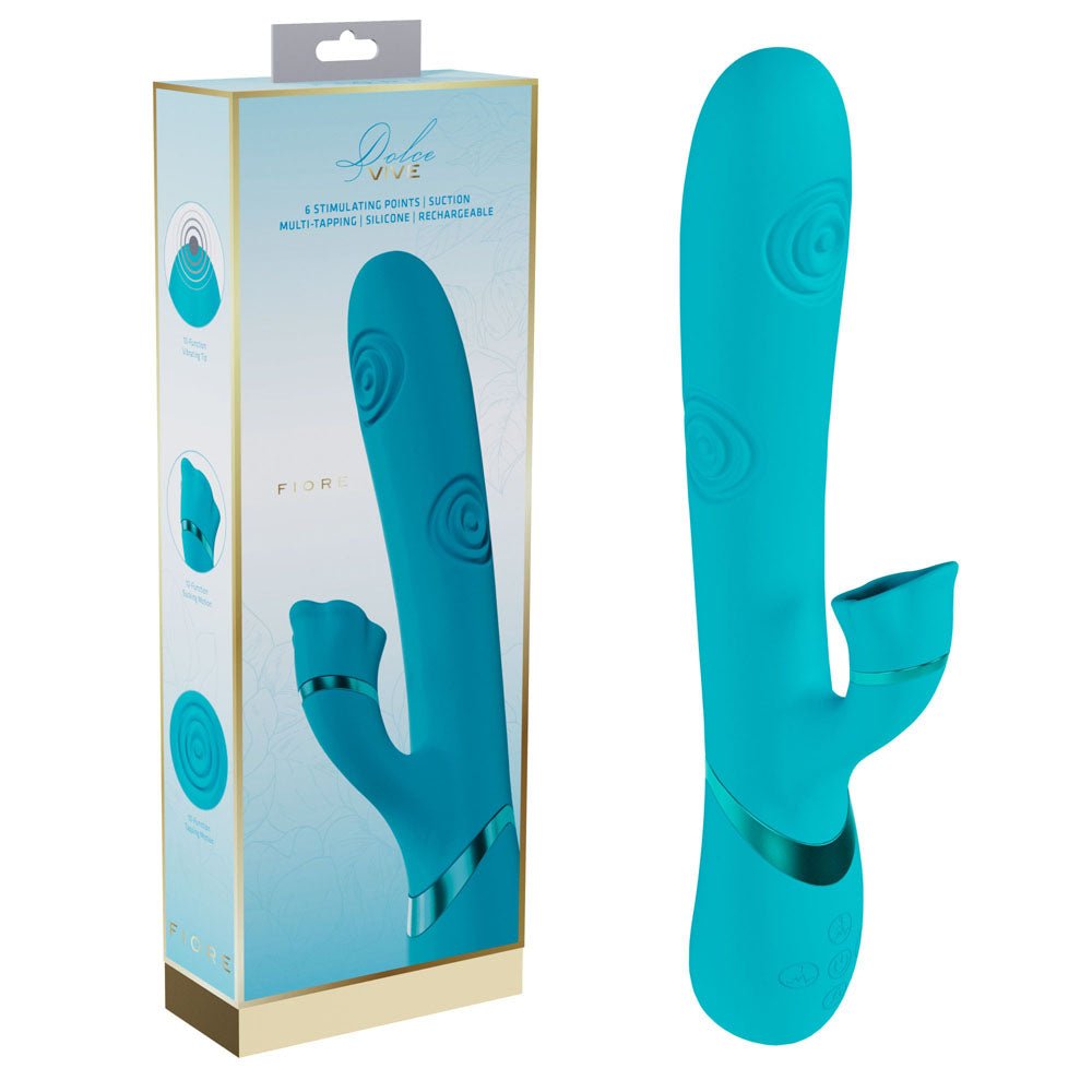 VIVE Fiore - Blue 25 cm USB Rechargeable Tapping Rabbit Vibrator – Sex toys NZ by Naughtyhut. Discreet delivery nationwide.