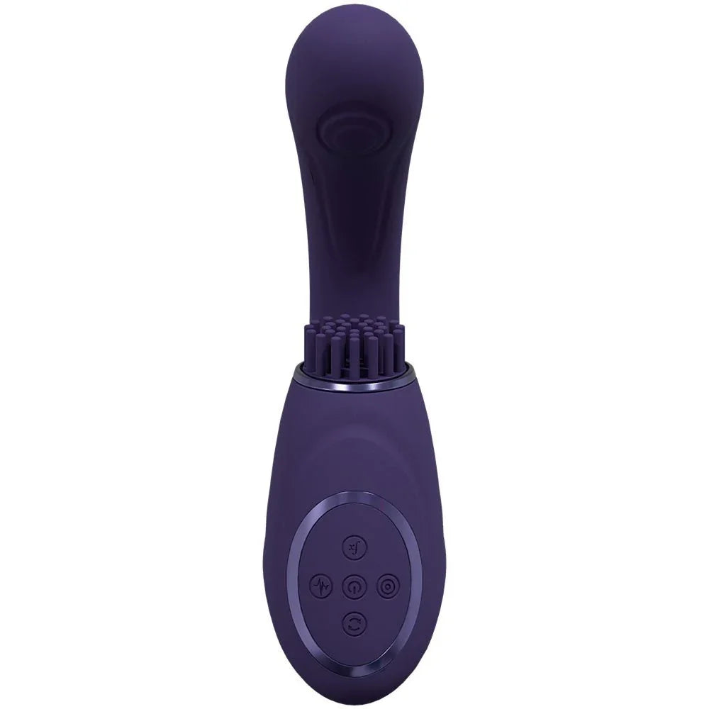 VIVE Gen Triple Motor Vibrator in Purple, upright front view showing the four control buttons