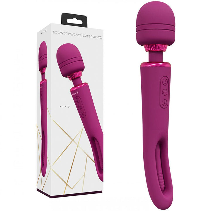 VIVE Kiku - Pink - Pink 25.2 cm USB Rechargeable Dual End Massage Wand with Flapping Tip – Sex toys NZ by Naughtyhut. Discreet delivery nationwide.