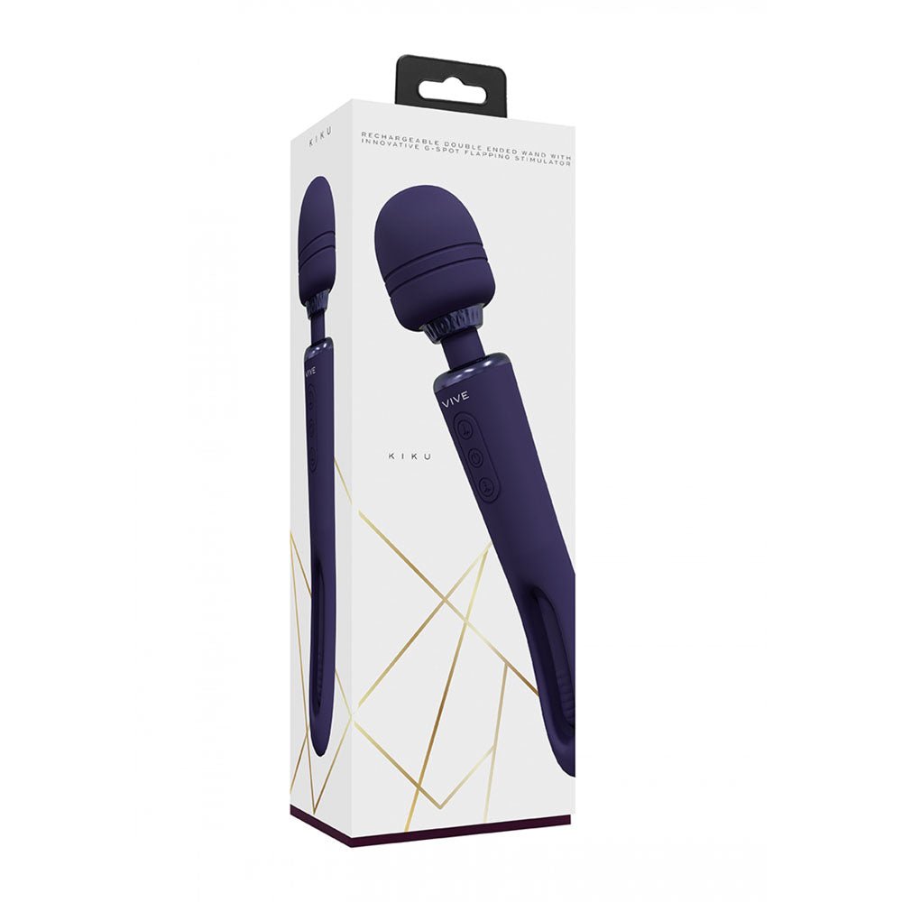 VIVE Kiku - Purple - Purple 25.2 cm USB Rechargeable Dual End Massage Wand with Flapping Tip – Sex toys NZ by Naughtyhut. Discreet delivery nationwide.