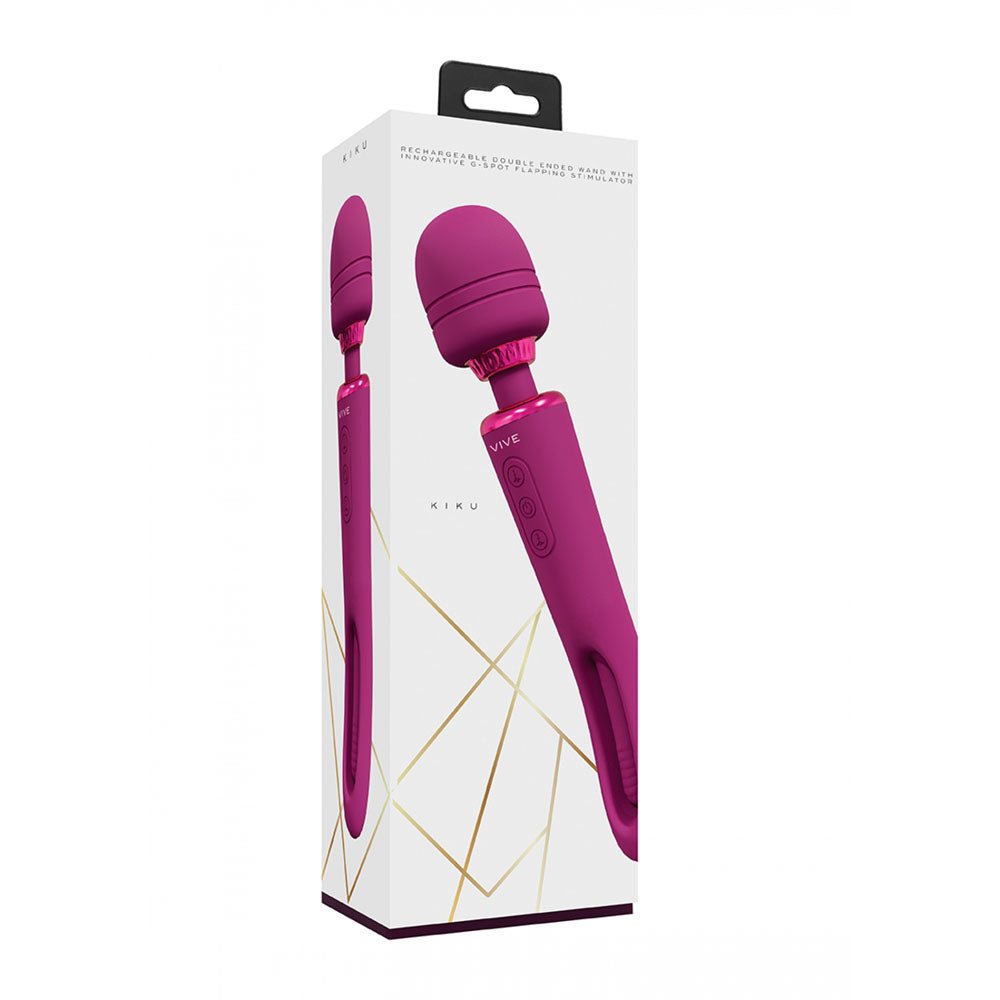 VIVE Kiku - Pink - Pink 25.2 cm USB Rechargeable Dual End Massage Wand with Flapping Tip – Sex toys NZ by Naughtyhut. Discreet delivery nationwide.