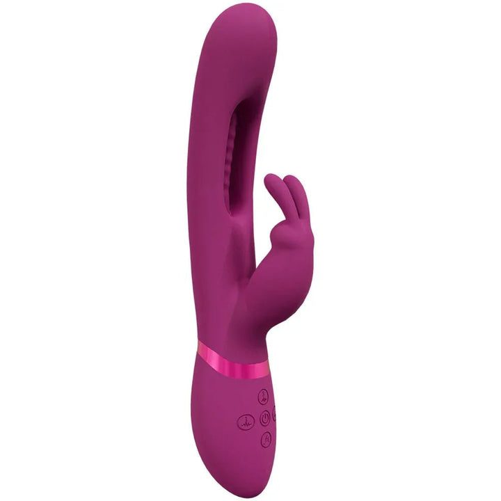 VIVE Mika Rabbit Vibrator in Pink, upright side view showing the ears and control buttons