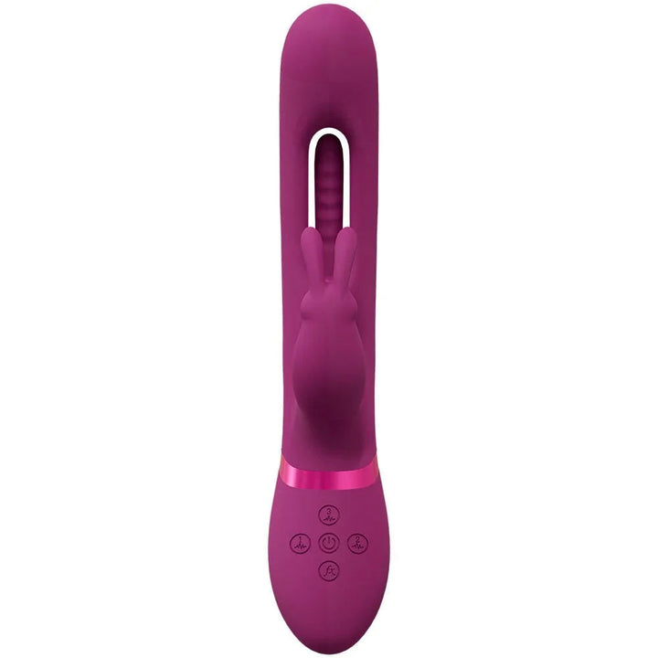 VIVE Mika Rabbit Vibrator in Pink, front-on view showing the flapping tongue inside the shaft