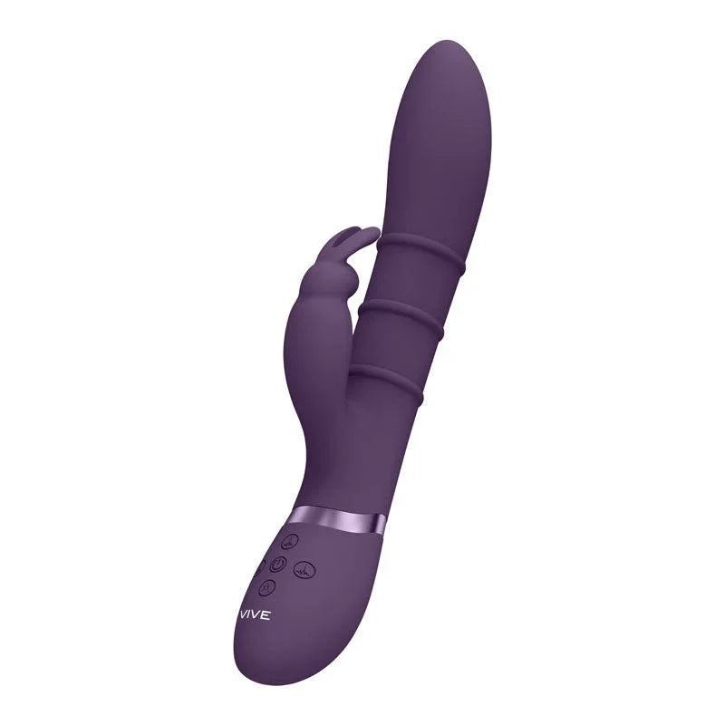 VIVE Sora Rabbit Vibrator in Purple, tilted diagonally to show the raised rings on the shaft
