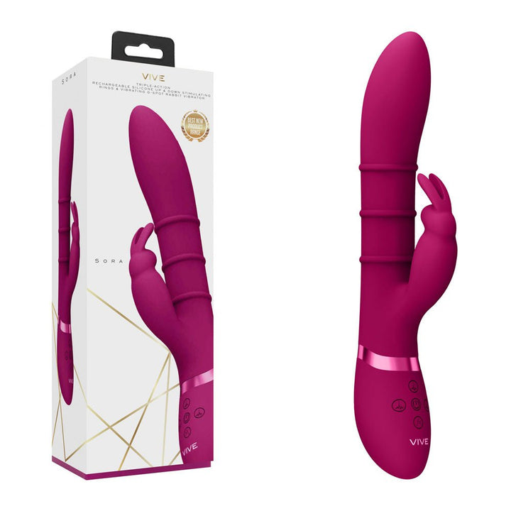 VIVE Sora - Pink - Pink 24.2 cm USB Rechargeable Rabbit Vibrator – Sex toys NZ by Naughtyhut. Discreet delivery nationwide.