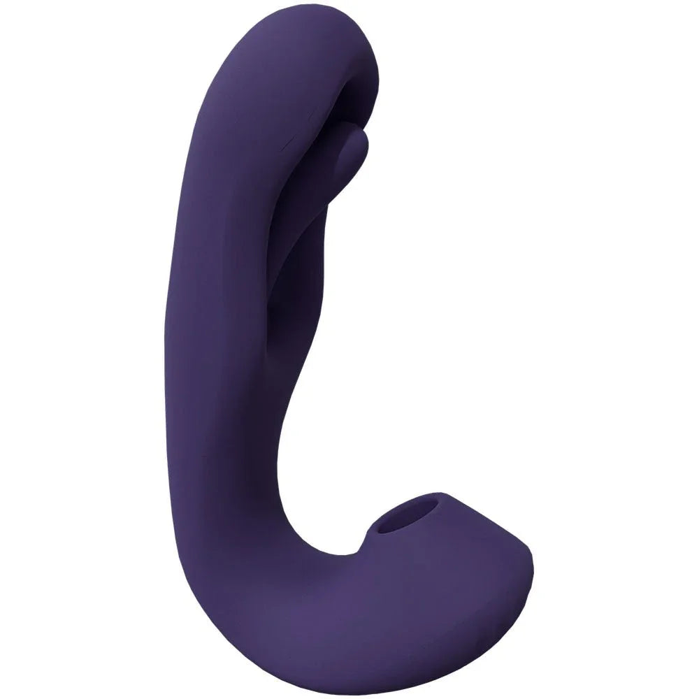VIVE Yuna Flapping Vibrator in Purple, side view showing the curved arm and suction mouth