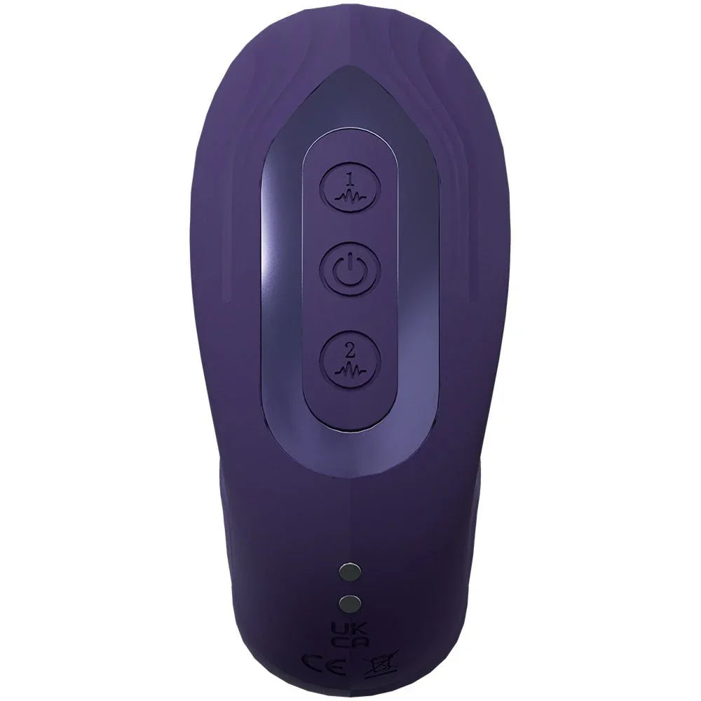VIVE Yuna Flapping Vibrator in Purple, close-up of the three control buttons on the handle