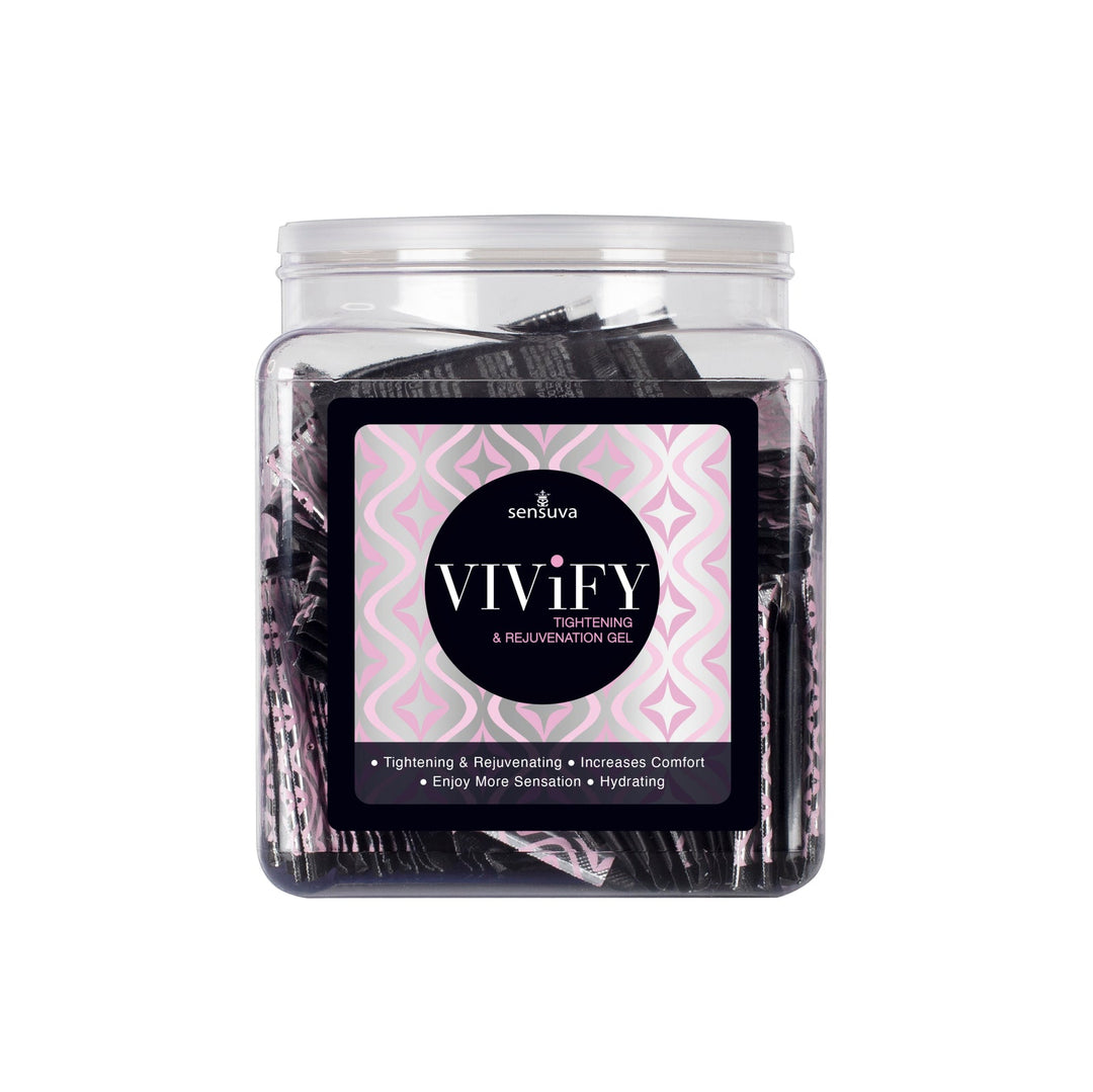 Vivify Tightening & Rejuvenation Gel 100 Piece Single Use Packet Tub – Sex toys NZ by Naughtyhut. Discreet delivery nationwide.
