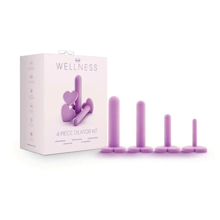 Wellness 4-piece dilator kit in lilac, four graduated dilators beside the retail box