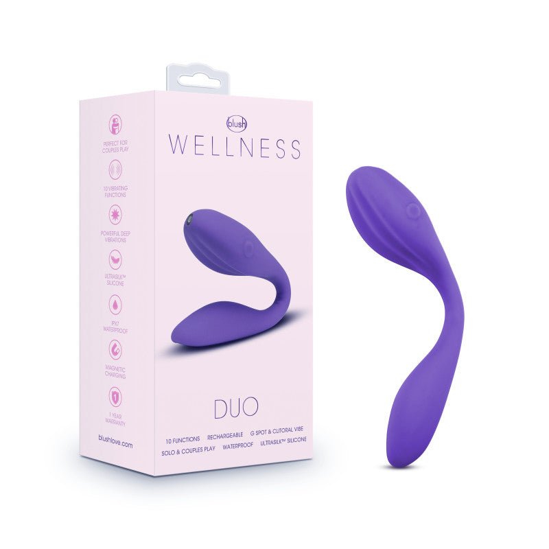 Buy Wellness Duo - Purple - Purple USB Rechargeable Couples Vibrator – Naughtyhut NZ sex toys online. Discreet delivery & top brands.