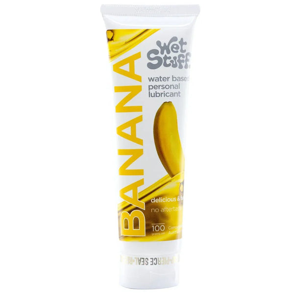 Wet Stuff Banana flavoured lubricant, 100 g tube with banana artwork