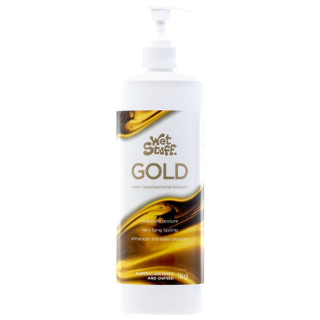 Buy Wet Stuff Gold - 1kg Pump - Water Based Lubricant - 1 kg Pump Bottle – Naughtyhut NZ sex toys online. Discreet delivery & top brands.