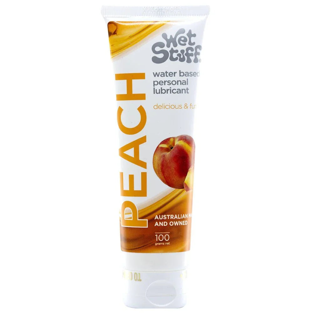 Wet Stuff Peach flavoured lubricant, 100 g tube with peach artwork