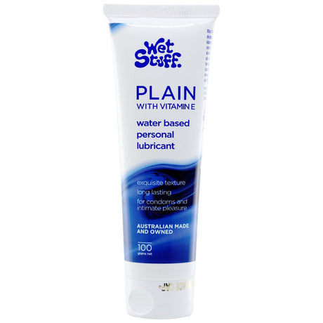 Buy Wet Stuff Plain - 100g Tube - Water Based Lubricant with Vitamin E - 100 gram Tube – Naughtyhut NZ sex toys online. Discreet delivery & top brands.