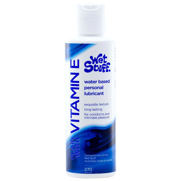 Wet Stuff Plain with Vitamin E, 270 g disc-top bottle, blue swirl label