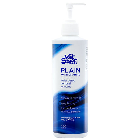 Buy Wet Stuff Plain - 550g Pump - Water Based Lubricant with Vitamin E - 550 gram Pump Bottle – Naughtyhut NZ sex toys online. Discreet delivery & top brands.