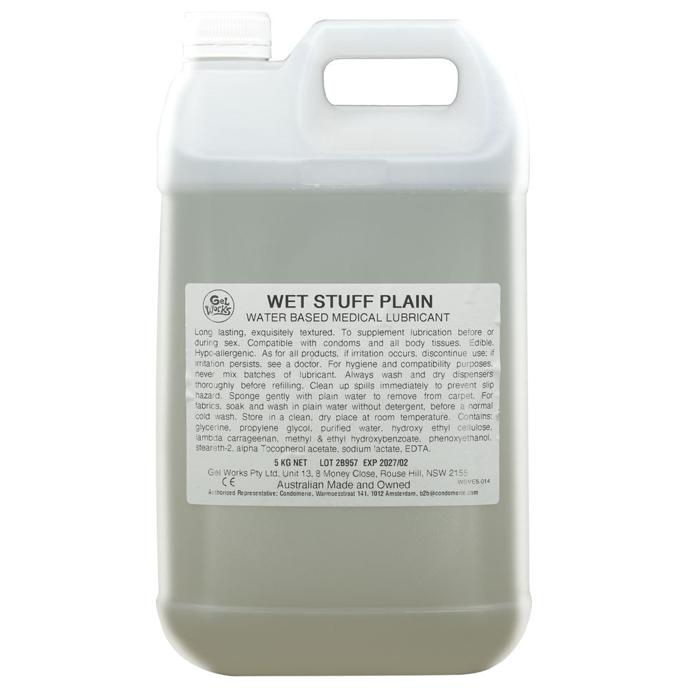 Buy Wet Stuff Plain - 5kg Bottle - Water Based Lubricant with Vitamin E - 5 kg Bottle – Naughtyhut NZ sex toys online. Discreet delivery & top brands.
