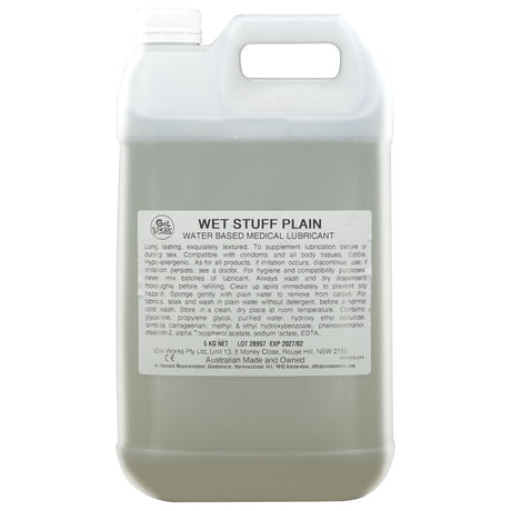 Buy Wet Stuff Plain - 5kg Bottle - Water Based Lubricant with Vitamin E - 5 kg Bottle – Naughtyhut NZ sex toys online. Discreet delivery & top brands.
