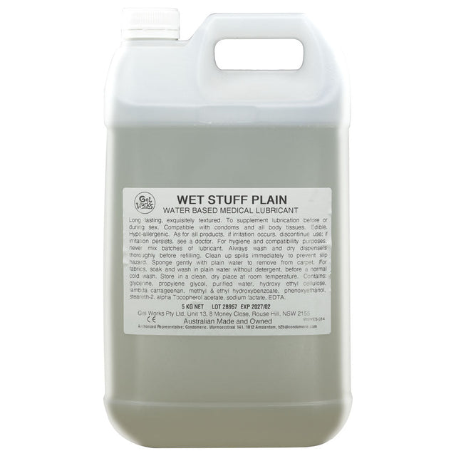 Buy Wet Stuff Plain - 5kg Bottle - Water Based Lubricant with Vitamin E - 5 kg Bottle – Naughtyhut NZ sex toys online. Discreet delivery & top brands.