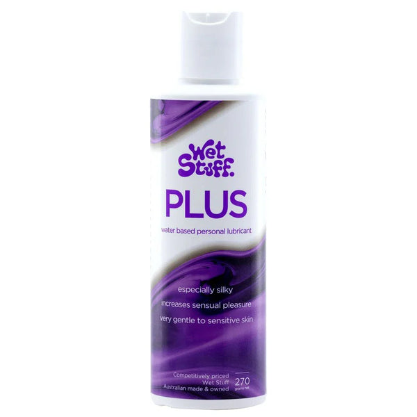 Wet Stuff Plus 270 g disc bottle with purple swirl label