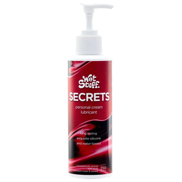 Wet Stuff Secrets cream lubricant, 250 g pump bottle, red swirl label