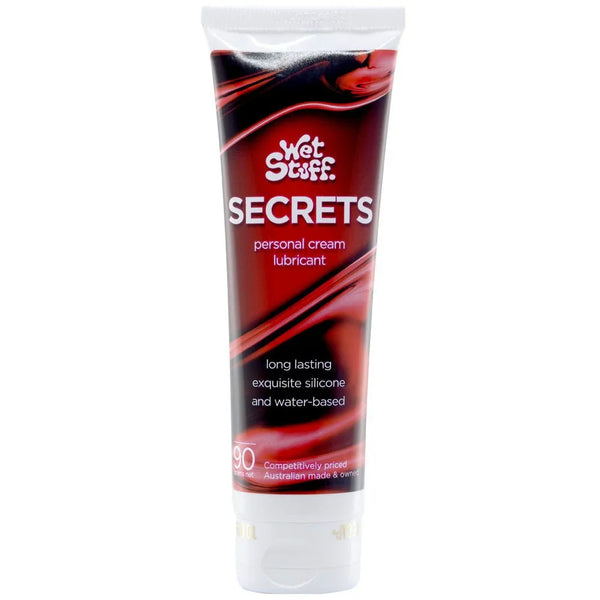 Wet Stuff Secrets cream lubricant, 90 g tube, red swirl artwork