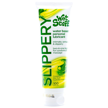 Buy Wet Stuff Slippery - 100g Tube - Water Based Lubricant - 100 gram Tube – Naughtyhut NZ sex toys online. Discreet delivery & top brands.