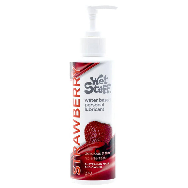 Wet Stuff Strawberry flavoured lubricant, 270 g pump bottle with strawberry artwork