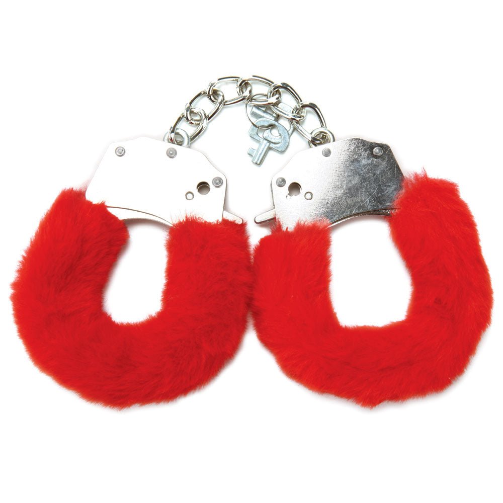 WhipSmart Classic Furry Cuffs - Red - Red Furry Restraints with Bonus Eye Mask – Sex toys NZ by Naughtyhut. Discreet delivery nationwide.