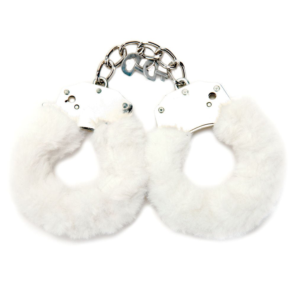 Buy WhipSmart Classic Furry Cuffs - White - White Furry Restraints with Bonus Eye Mask – Naughtyhut NZ sex toys online. Discreet delivery & top brands.