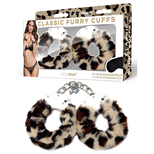 Buy WhipSmart Classic Furry Cuffs - Leopard - Leopard Furry Restraints with Bonus Eye Mask – Naughtyhut NZ sex toys online. Discreet delivery & top brands.