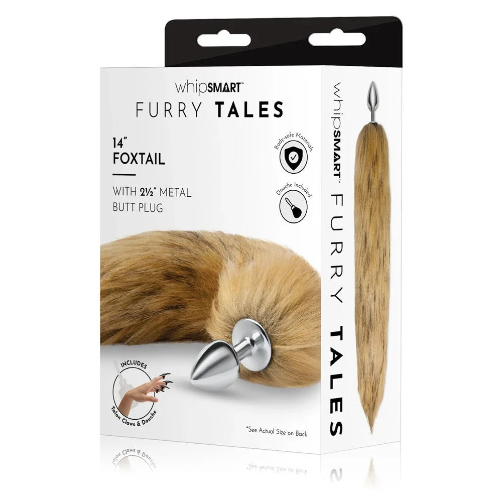 WhipSmart Furry Tales 14 inch Foxtail retail box showing the tail and its metal plug