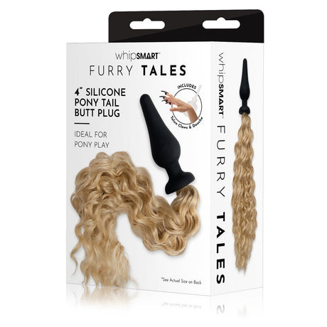 Buy WhipSmart Furry Tales 4 Inch Silicone Pony Tail Butt Plug - Black 10.1 cm Butt Plug with Blonde Pony Tail – Naughtyhut NZ sex toys online. Discreet delivery & top brands.