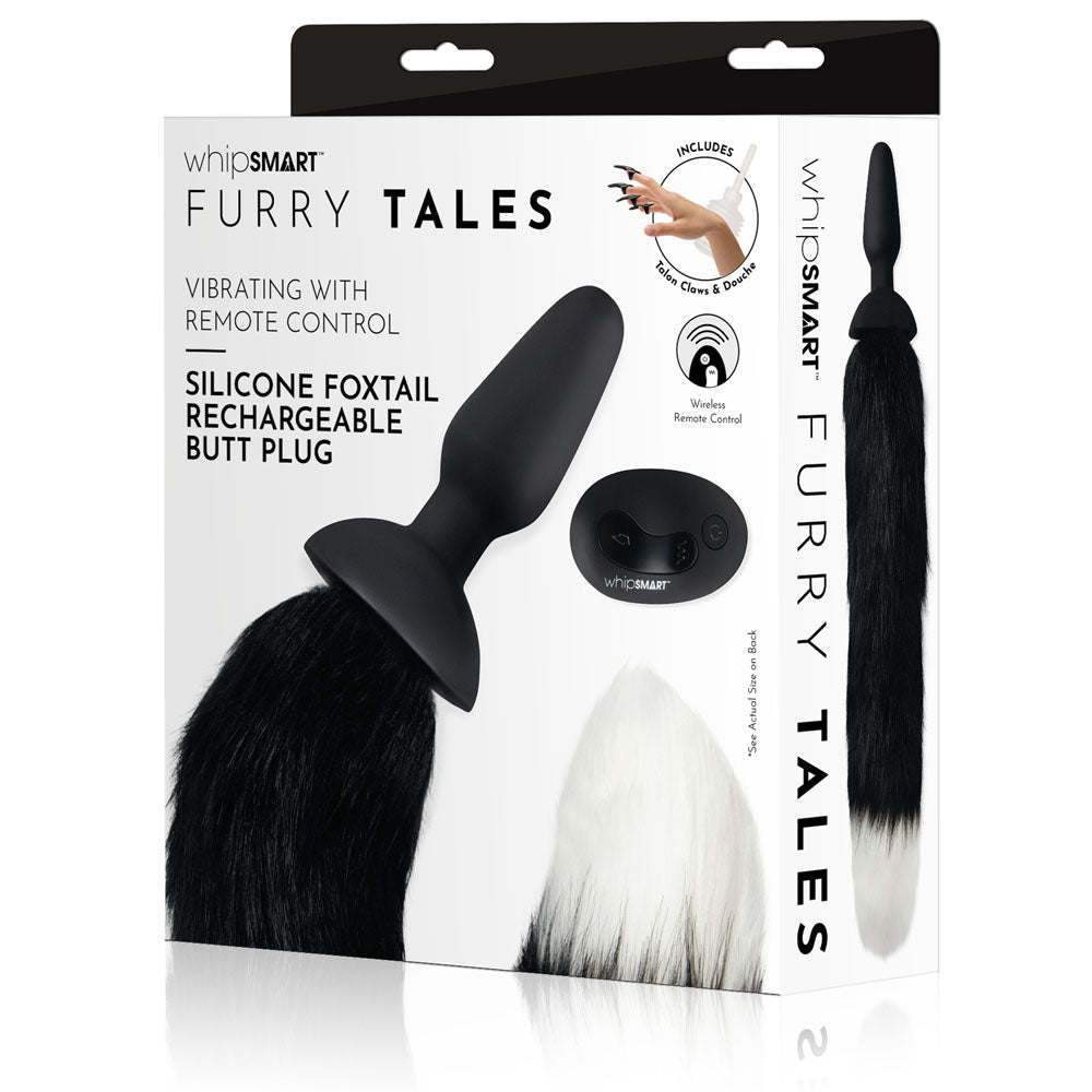 WhipSmart Furry Tales Silicone Foxtail Rechargeable Butt Plug - Black 9.5 cm Vibrating Butt Plug with Black Fox Tail & Remote Control – Sex toys NZ by Naughtyhut. Discreet delivery nationwide.