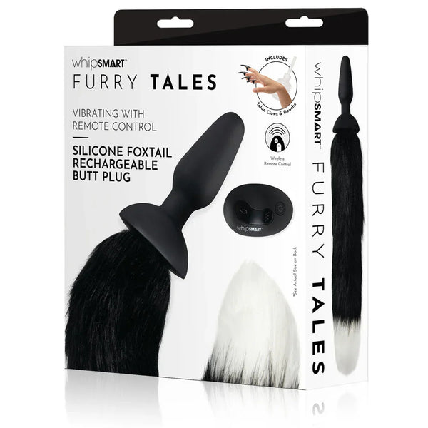 WhipSmart Furry Tales Silicone Foxtail rechargeable plug box with its wireless remote