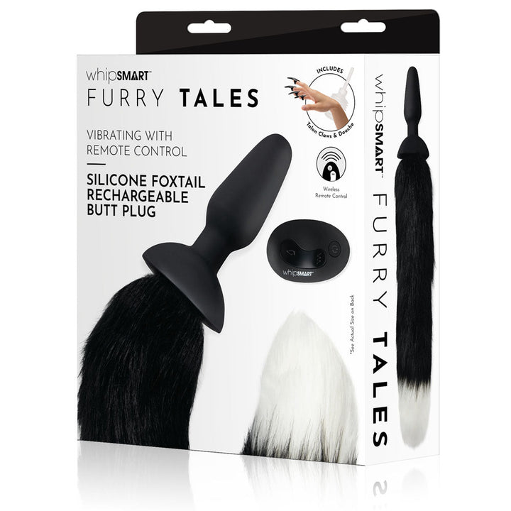 WhipSmart Furry Tales Silicone Foxtail Rechargeable Butt Plug - Black 9.5 cm Vibrating Butt Plug with Black Fox Tail & Remote Control – Sex toys NZ by Naughtyhut. Discreet delivery nationwide.