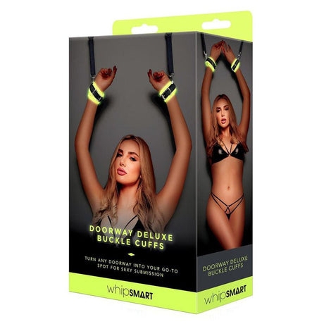Buy WhipSmart Glow Doorway Deluxe Buckle Cuffs - Glow in the Dark Restraints – Naughtyhut NZ sex toys online. Discreet delivery & top brands.