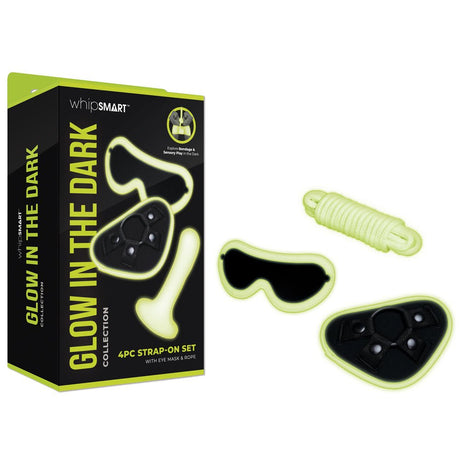 Buy WhipSmart Glow In The Dark 4pc Strap - On Set - Glow in Dark 15.2 cm Strap - On with Eye Mask & Rope – Naughtyhut NZ sex toys online. Discreet delivery & top brands.