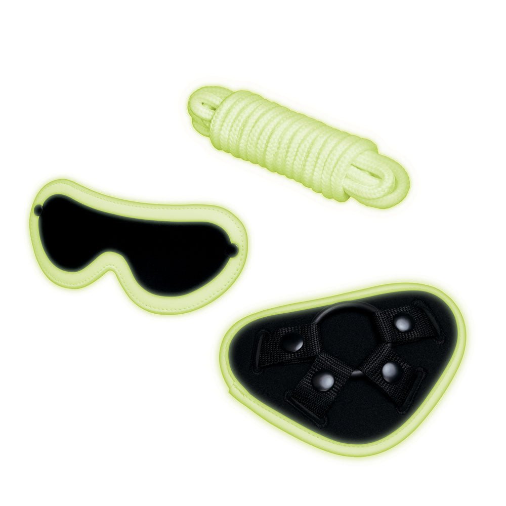 WhipSmart Glow In The Dark 4pc Strap - On Set - Glow in Dark 15.2 cm Strap - On with Eye Mask & Rope – Sex toys NZ by Naughtyhut. Discreet delivery nationwide.