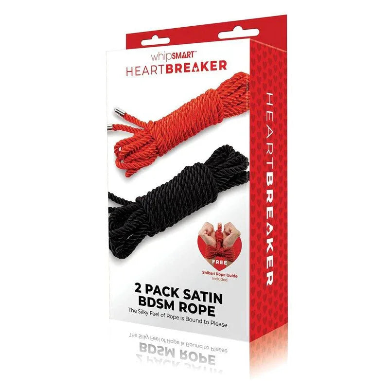 WhipSmart Heartbreaker 2 Pack Satin BDSM Rope box showing the red and black coils